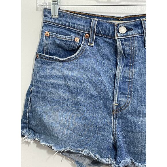 Levi's Premium Ribcage Cut Off Jean Shorts Size 28 High Rise Button Fly Rave - Picture 2 of 9